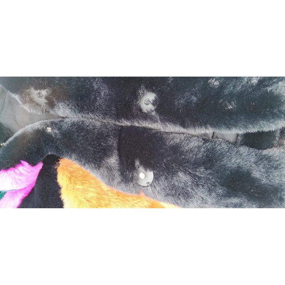 Choosy Colorblock Faux Fur Jacket Black Brown Green Pink Retro Statement Coat XL - Picture 4 of 5